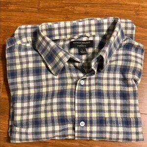 Banana Republic Men's Blue and Yellow Checkered Shirt